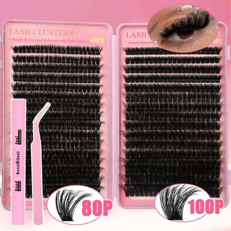 Gmagictobo Lash Clusters 80D 100D C Curl Lash Clusters Kit DIY Lash Extension Kit 640Pcs 10-18MM Individual Lashes Clusters Eyelash Extensions with Lash Bond and Seal Lash Tweezers - Image 2