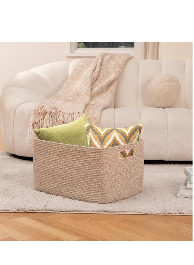 75L Large Blanket Basket, Woven Storage Basket With Handle, Cotton Rope Basket 22”X17”X12”,Blanket Basket Living Room, Toy Basket For Nursery, Brown Variegated  - Image 4