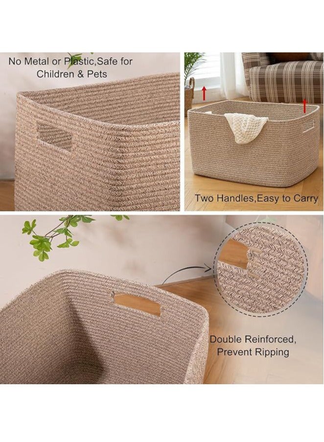 75L Large Blanket Basket, Woven Storage Basket With Handle, Cotton Rope Basket 22”X17”X12”,Blanket Basket Living Room, Toy Basket For Nursery, Brown Variegated  - Image 3