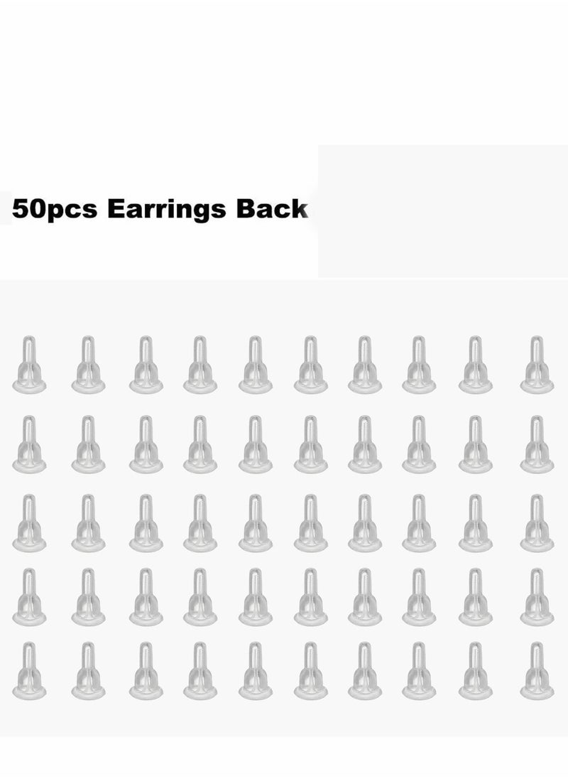 Silicone Earring Backs of Clear - 50 Pcs/25 Pairs Hypoallergenic Secure Push-Back Earring Stoppers for Stud Earrings, Soft Clear Ear Back Pads, 10x6mm Full-Cover Studs Dust-Proof