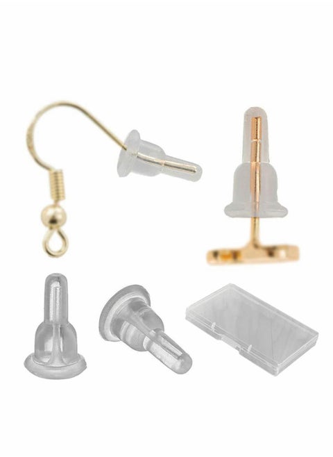 Silicone Earring Backs of Clear - 50 Pcs/25 Pairs Hypoallergenic Secure Push-Back Earring Stoppers for Stud Earrings, Soft Clear Ear Back Pads, 10x6mm Full-Cover Studs Dust-Proof