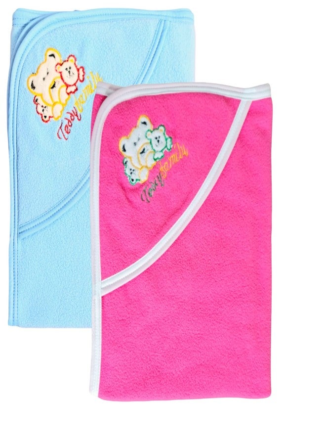 First Kick Baby Blankets Durable Combo Pack of Hooded Fur Wrapper, top Sheet Crib Blanket for Baby Boys and Baby Girls, Pack of 2 Sky Blue, Hotpink - Image 1