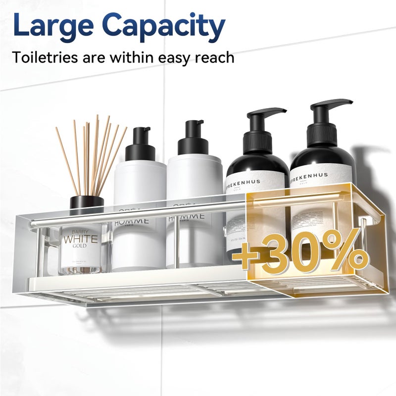 YASONIC Shower Caddy Adhesive, No Drill Bathroom Shower Organizers, with Removable Hooks, Rust Proof Shower Shelves, Wall-Mounted Shower Holder, 2 Pack Silver - Image 4