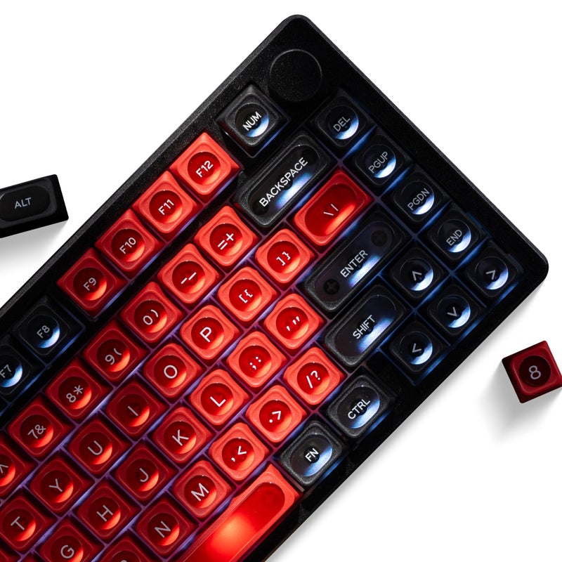 OHY XVX Black and Red Shine Through Keycaps for Mechanical Keyboards - 136 Keys Red Translucent Cat Eye Design,Cherry MAX Profile, PC+PBT Frosted RGB Keycaps - Image 1