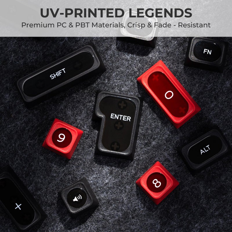 OHY XVX Black and Red Shine Through Keycaps for Mechanical Keyboards - 136 Keys Red Translucent Cat Eye Design,Cherry MAX Profile, PC+PBT Frosted RGB Keycaps - Image 2