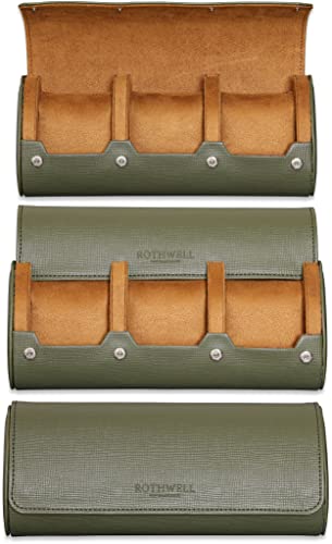 ROTHWELL Watch Roll Travel Case for 3 Watches | Tough Portable Protection, Fits All Wrist Watch & Smart Watches Up to 50mm (Green/Tan) - Image 1