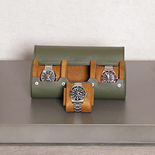 ROTHWELL Watch Roll Travel Case for 3 Watches | Tough Portable Protection, Fits All Wrist Watch & Smart Watches Up to 50mm (Green/Tan) - Image 3