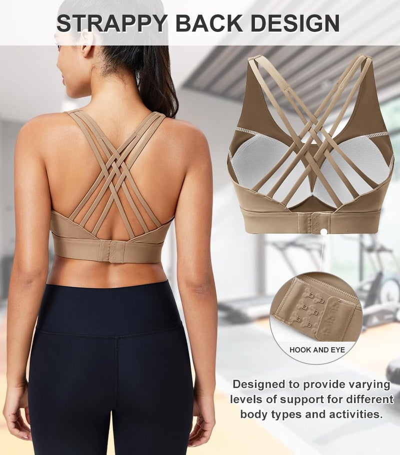 BYAWAY High Impact Sports Bra for Women High Support Molded Cups Strappy Womenâ€™s Sports Bra for Workout,Training and Running Brown - Image 3