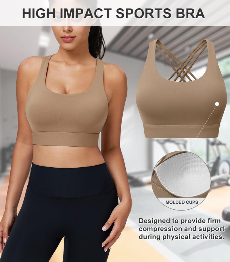 BYAWAY High Impact Sports Bra for Women High Support Molded Cups Strappy Womenâ€™s Sports Bra for Workout,Training and Running Brown - Image 2