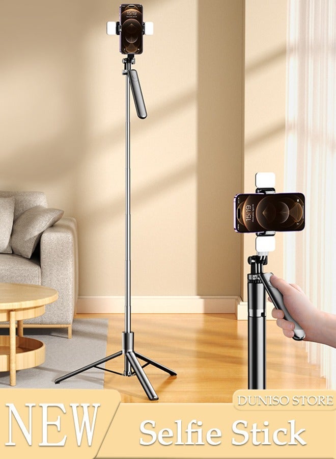 DUNISO Selfie Stick, All-in-1 Extendable Cell Phone Tripod Stand,Rotate Phone Tripod with Bluetooth Remote Shutter and Fill Light,Group Selfies/Live Streaming/Video Recording Compatible with All Phones - Image 1