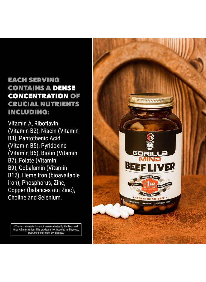 جوريلا_مايند - كبد البقر الأرجنتيني Gorilla Mind Grass-Fed - مكمل غذائي متعدد الفيتامينات/كبد البقر من Nature's في كبسولات مجففة بالتجميد/مربى في المراعي/خالي من الهرمونات/كل وجبة تعادل 1 أونصة من كبد البقر - Image 1