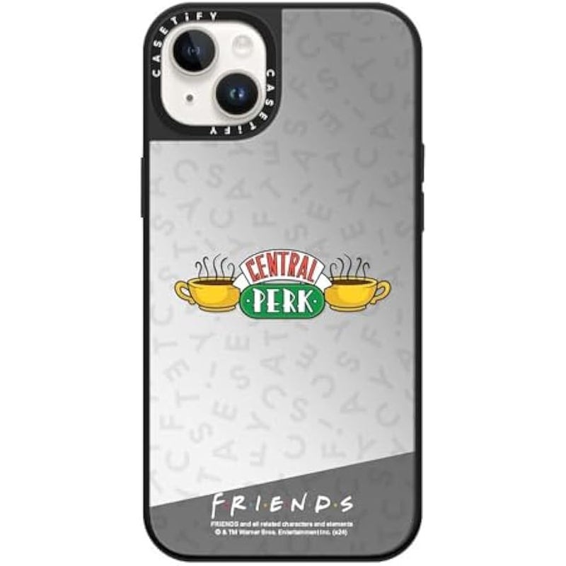 كاستيفي CASETiFY Mirror iPhone 14 Plus Case 【Friends Co-Lab / 4.9ft Drop Protection/Compatible with Magsafe】 - Central Perk - Silver on Black - Image 1
