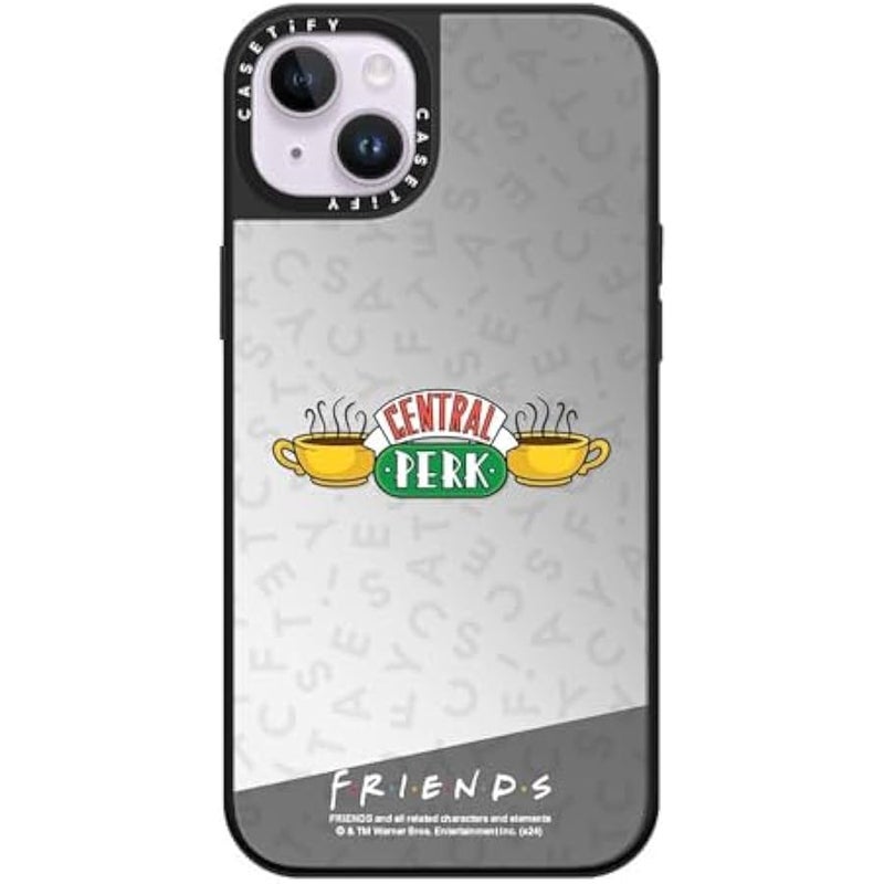كاستيفي CASETiFY Mirror iPhone 14 Plus Case 【Friends Co-Lab / 4.9ft Drop Protection/Compatible with Magsafe】 - Central Perk - Silver on Black - Image 2