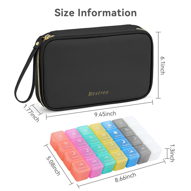 Restree Monthly Pill Organizer 28-Compartment Pill Case, 4 Times Daily Medication Container, Travel-Friendly Pill Box for Vitamins Supplements (Black) - Image 2