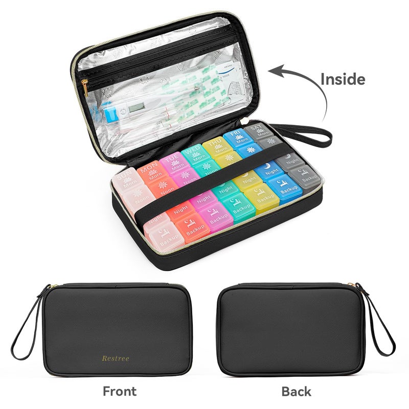 Restree Monthly Pill Organizer 28-Compartment Pill Case, 4 Times Daily Medication Container, Travel-Friendly Pill Box for Vitamins Supplements (Black) - Image 4