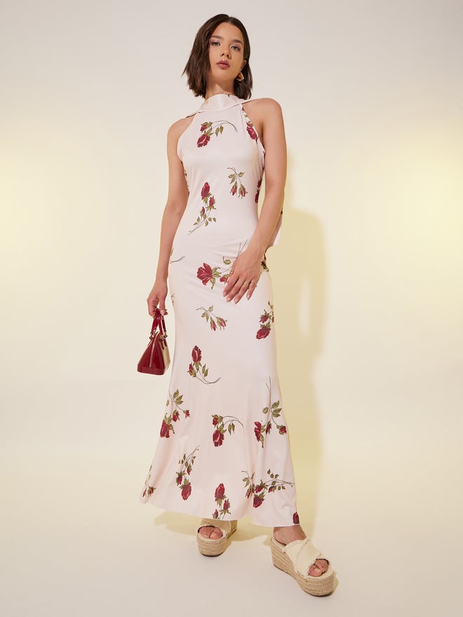 تايك تو فستان ماكسي بياقة هالتر وطبعات زهور - Image 2