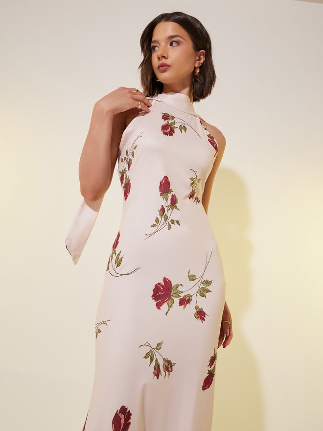 تايك تو فستان ماكسي بياقة هالتر وطبعات زهور - Image 3