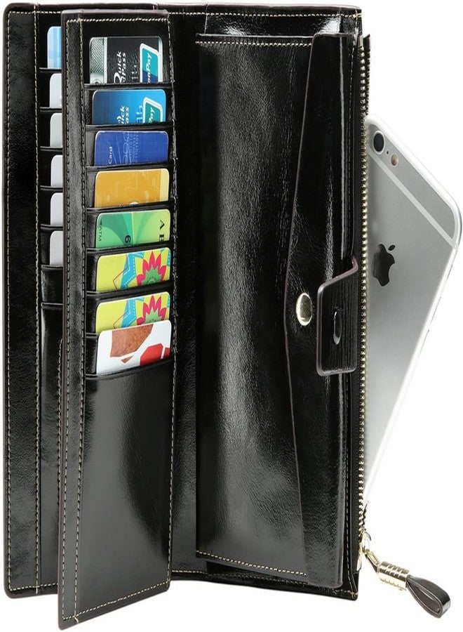 إتسيلف محفظة نسائية من Itslife، مزودة بتقنية حجب RFID، سعة كبيرة، مصنوعة من الجلد الطبيعي الفاخر المشمع، مع حامل بطاقات ومنظم، حقيبة يد نسائية - Image 3