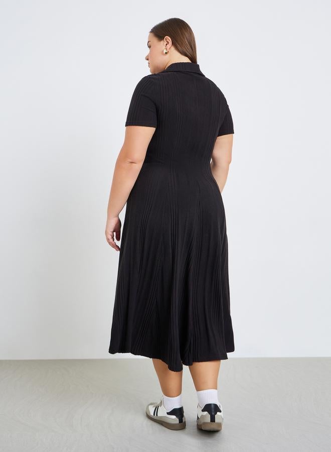 ستايلي فستان ميدي بحافة واسعة وياقة مفتوحة بمقاس كبير - Image 4