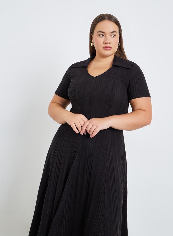 ستايلي فستان ميدي بحافة واسعة وياقة مفتوحة بمقاس كبير - Image 2