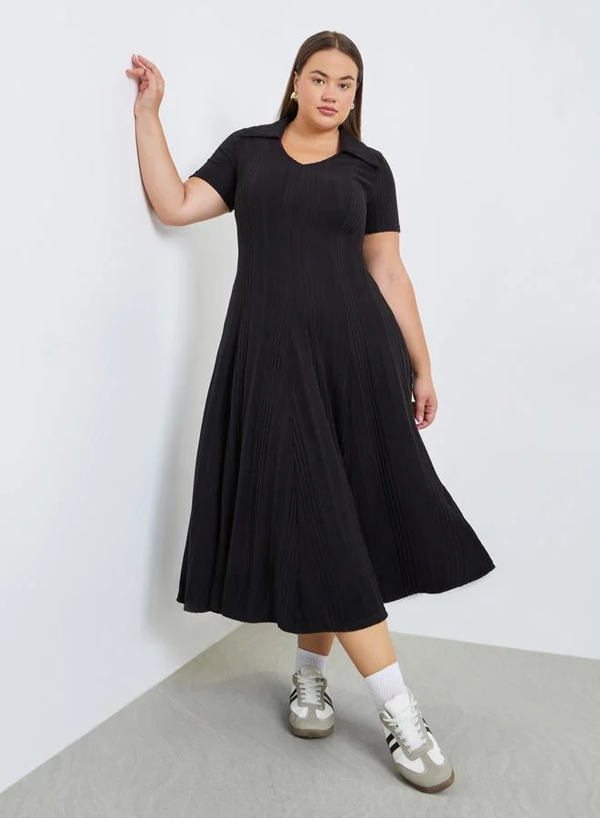 ستايلي فستان ميدي بحافة واسعة وياقة مفتوحة بمقاس كبير