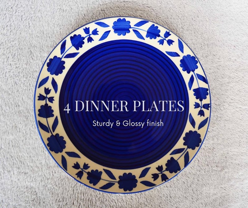 RenHomz Ceramic Dinner Set of 14 Blue Legend Design 4 Dinner Plates8 Bowls2 Serving Bowls Lead and Cadmium FreeFood Grade 14 Pieces Blue Legend - Image 2