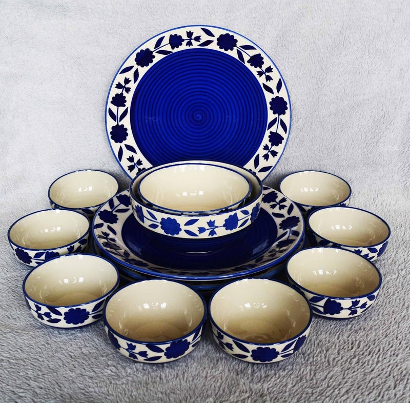 RenHomz Ceramic Dinner Set of 14 Blue Legend Design 4 Dinner Plates8 Bowls2 Serving Bowls Lead and Cadmium FreeFood Grade 14 Pieces Blue Legend - Image 1