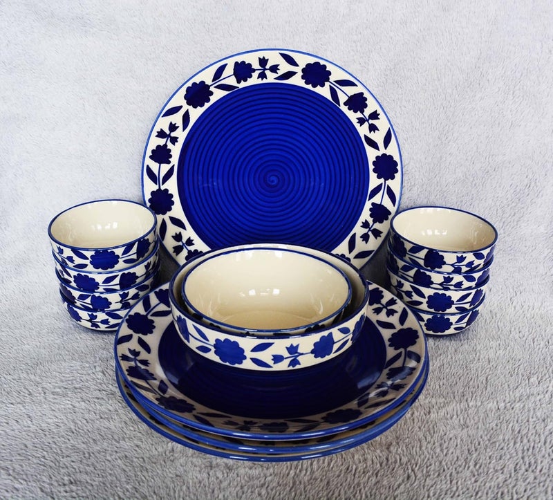 RenHomz Ceramic Dinner Set of 14 Blue Legend Design 4 Dinner Plates8 Bowls2 Serving Bowls Lead and Cadmium FreeFood Grade 14 Pieces Blue Legend - Image 5
