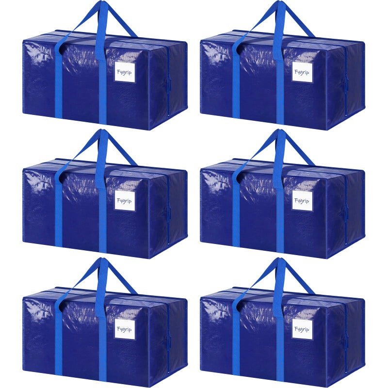 6 Pack Extra Heavy Duty Large Moving Bags with Strong Zipper  Comfortable Handles Sturdy  Durable Clothes Storage Bags Totes Bins Packing Moving Boxes for College Supplies Blue