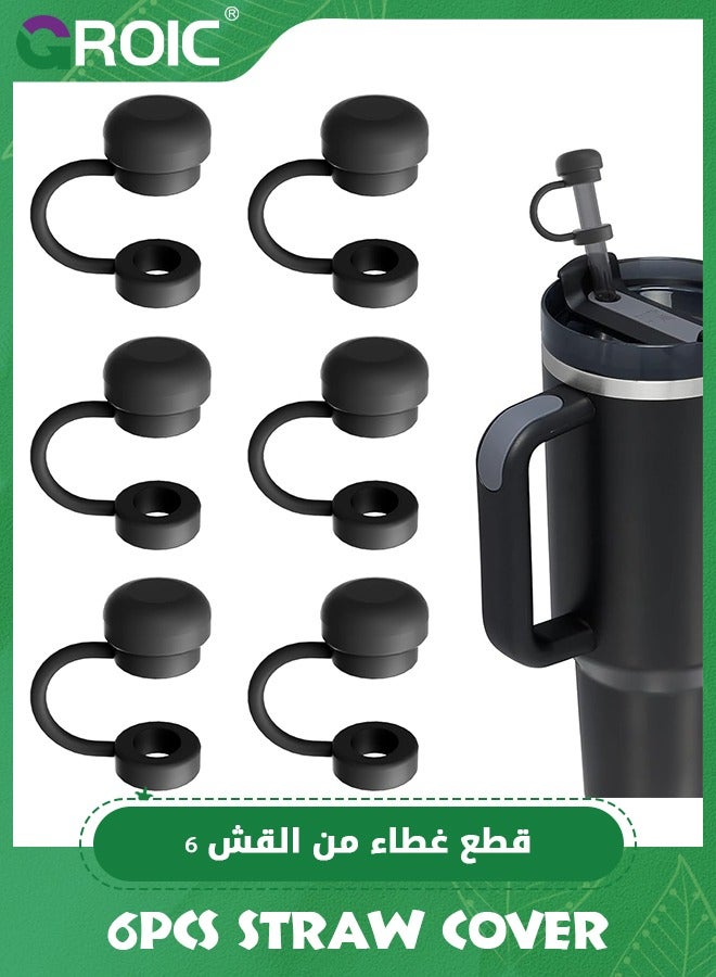 GROIC 6PCS 10mm for Stanley Straw Cover Cup 40&30 Oz Accessories, Reusable for Stanley Straw Toppers for Tumblers, Silicone Straw Covers Cap,Dust-Proof Protector Straw Lid(Black) - Image 1