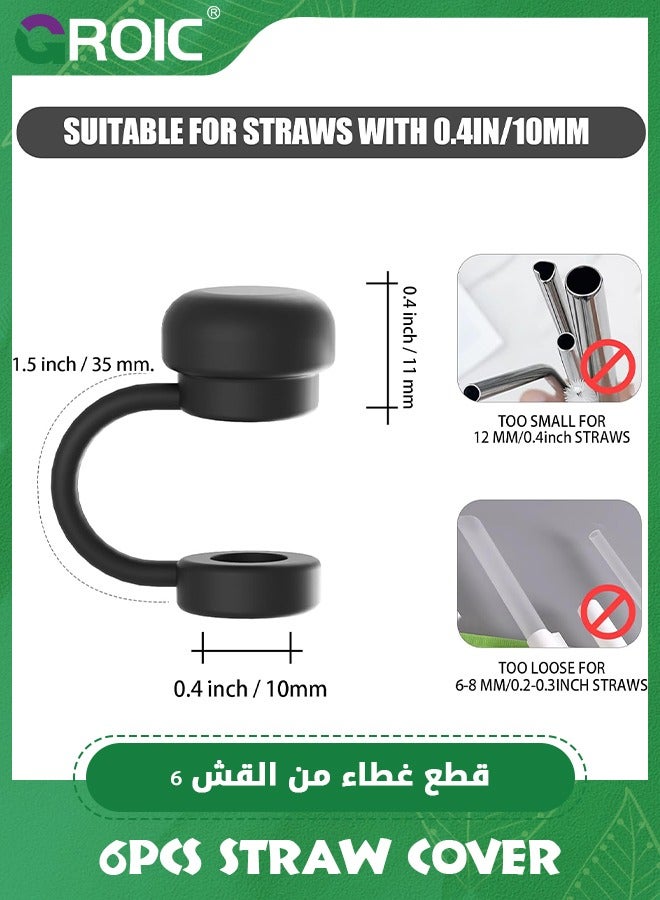 GROIC 6PCS 10mm for Stanley Straw Cover Cup 40&30 Oz Accessories, Reusable for Stanley Straw Toppers for Tumblers, Silicone Straw Covers Cap,Dust-Proof Protector Straw Lid(Black) - Image 2