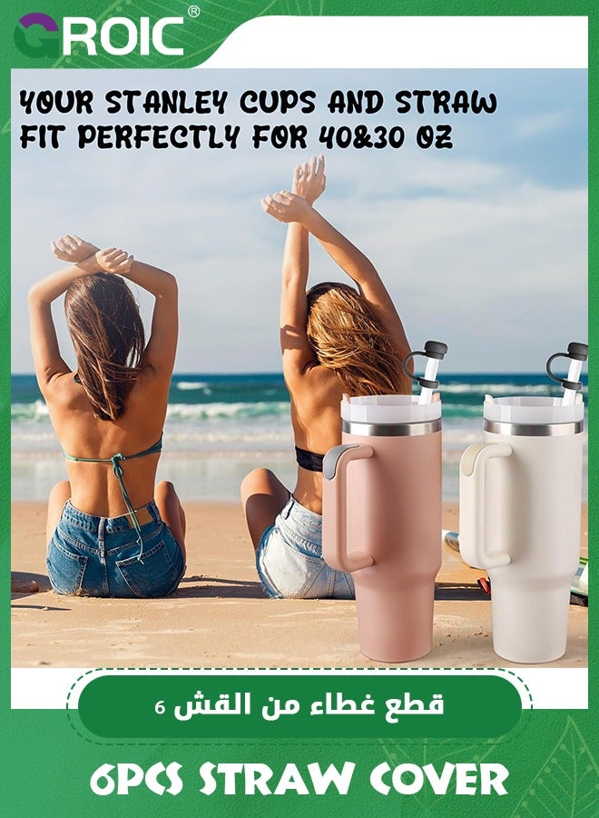 GROIC 6PCS 10mm for Stanley Straw Cover Cup 40&30 Oz Accessories, Reusable for Stanley Straw Toppers for Tumblers, Silicone Straw Covers Cap,Dust-Proof Protector Straw Lid(Black) - Image 4