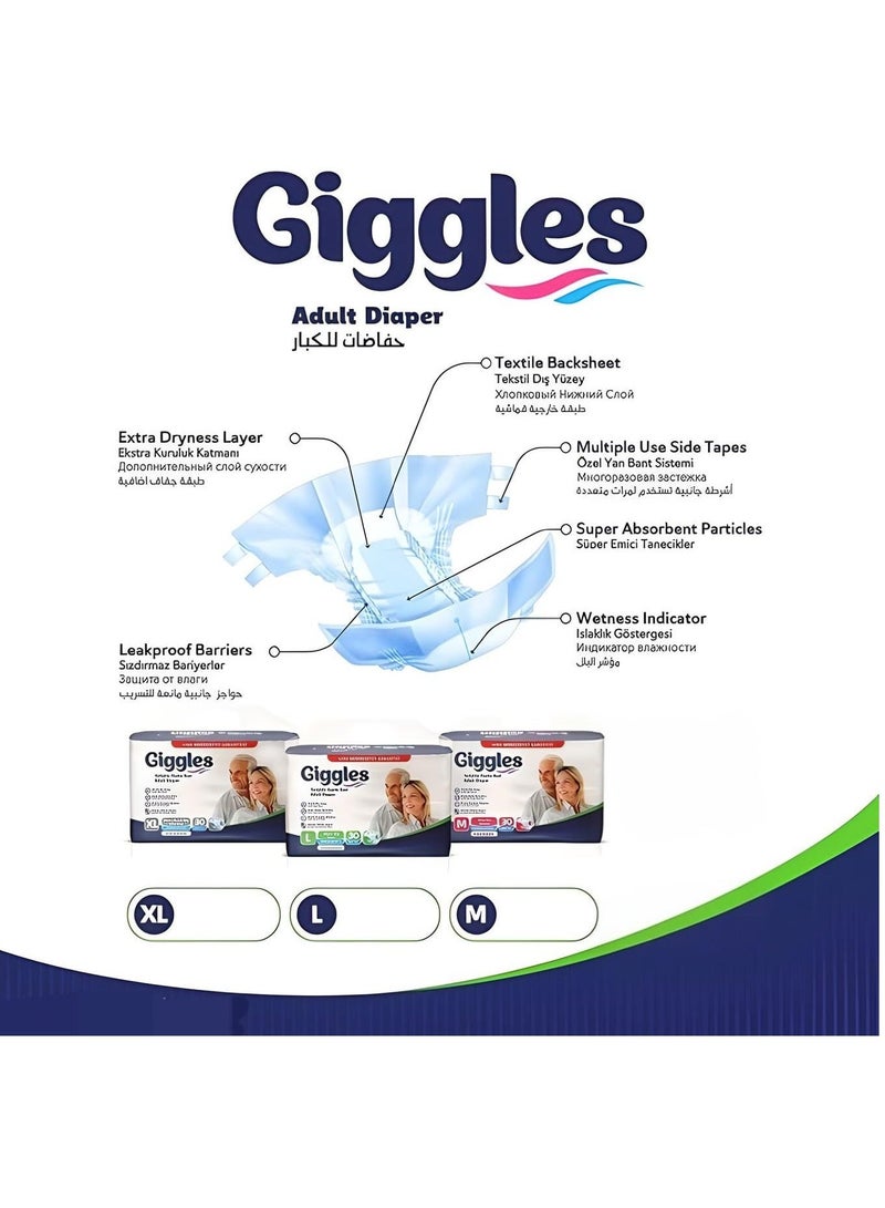 giggles 3 Pack of Giggles Adult Diapers – Size Medium (Total 90 Pieces, Waist 85–125 cm) - Image 4