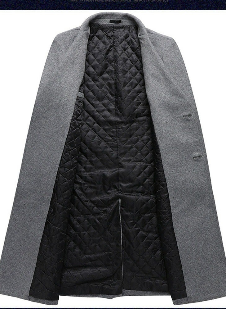Loquat Men's Woolen Casual Trench Coat Slim Fit Suit Collar Long Jacket Overcoat with Pockets Grey  - Image 3