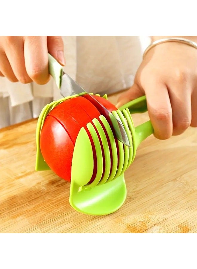 هومستر 1pc Green Multi-Functional Kitchen Slicer Tool -Durable ABS Tomato, Lemon & Egg Cutter with Round Fruit Tongs -Manual Operation for Easy Slicing, Perfect for Uniform Tomato, Lemon & Egg Piress, Manual Slicer Agency. - Image 2