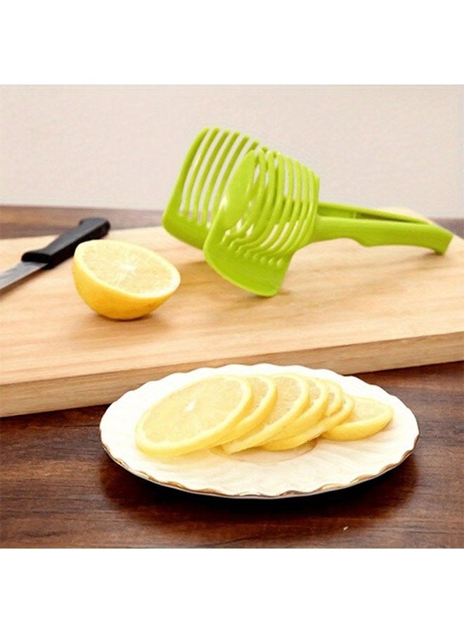 هومستر 1pc Green Multi-Functional Kitchen Slicer Tool -Durable ABS Tomato, Lemon & Egg Cutter with Round Fruit Tongs -Manual Operation for Easy Slicing, Perfect for Uniform Tomato, Lemon & Egg Piress, Manual Slicer Agency. - Image 1