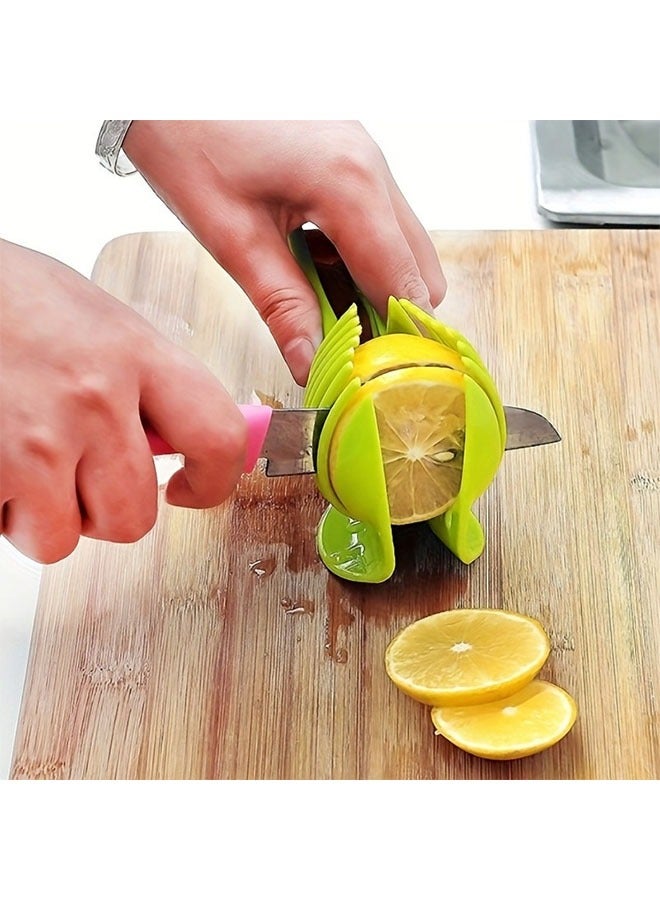 هومستر 1pc Green Multi-Functional Kitchen Slicer Tool -Durable ABS Tomato, Lemon & Egg Cutter with Round Fruit Tongs -Manual Operation for Easy Slicing, Perfect for Uniform Tomato, Lemon & Egg Piress, Manual Slicer Agency. - Image 3