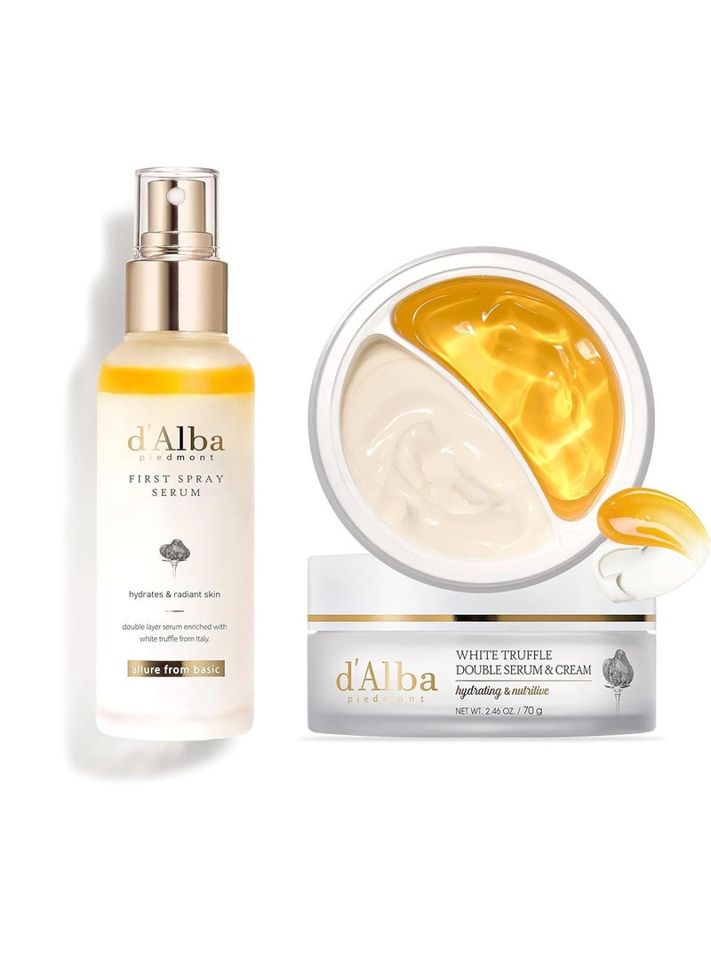 d'Alba - d'alba Piedmont White Truffle First Spray Serum and White Truffle Double Serum & Cream, Face Moisturizer, Non Comedogenic, Suitable for All Skin Types (100ml, 70g) - Image 1