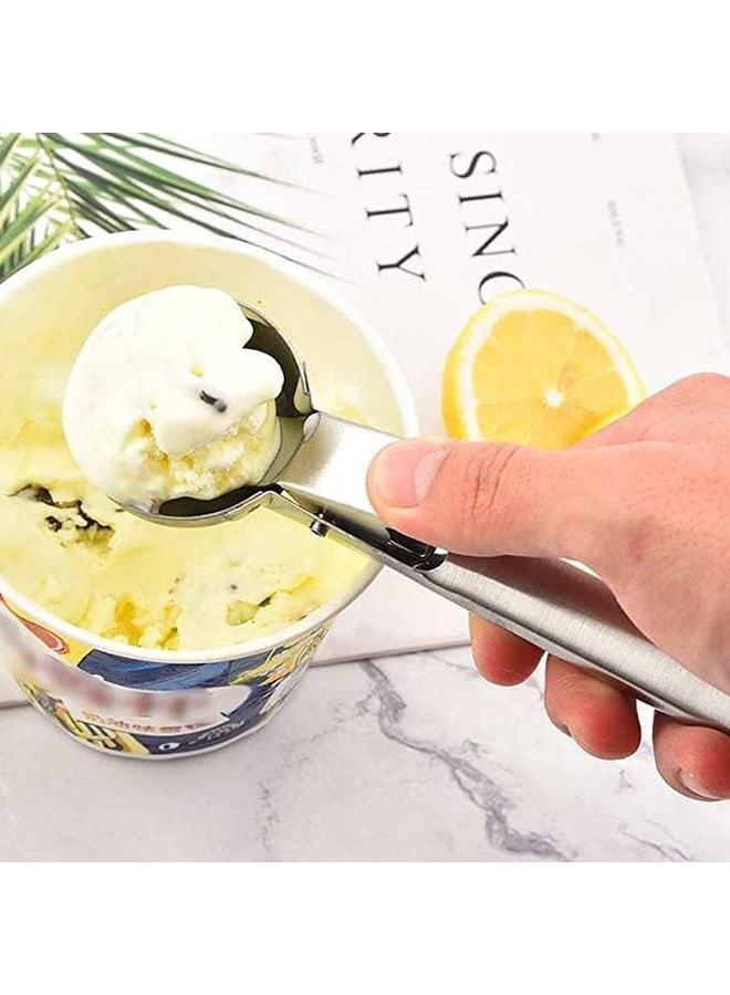 إي سي في في مغرفة الآيس كريم الصلبة المصنوعة من الفولاذ المقاوم للصدأ Sourceton 2 عبوة من ملعقة الآيس كريم المصنوعة من الفولاذ المقاوم للصدأ مع قحافة سهلة للفواكه ومغرفة البطيخ - Image 3