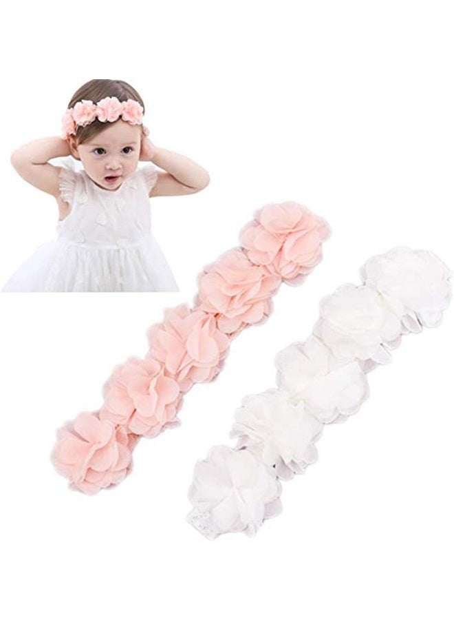 Asufegucd Baby Elastic Chiffon Flower Headbands Princess Girls Hand Sewing Beads Flower Headwear (XW1005) - Image 1