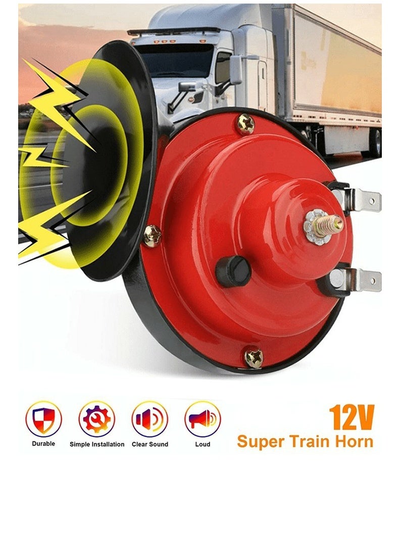 110DB بوق قطار فائق الصوت، بوق كهربائي مقاوم للماء 12 فولت، حلزون كهربائي يستخدم للشاحنات والسيارات، بوق هواء مزدوج، إكسسوارات سيارات عالمية للسيارات، الدراجات النارية، الشاحنات، الدراجات، القوارب (أحمر) - Image 2