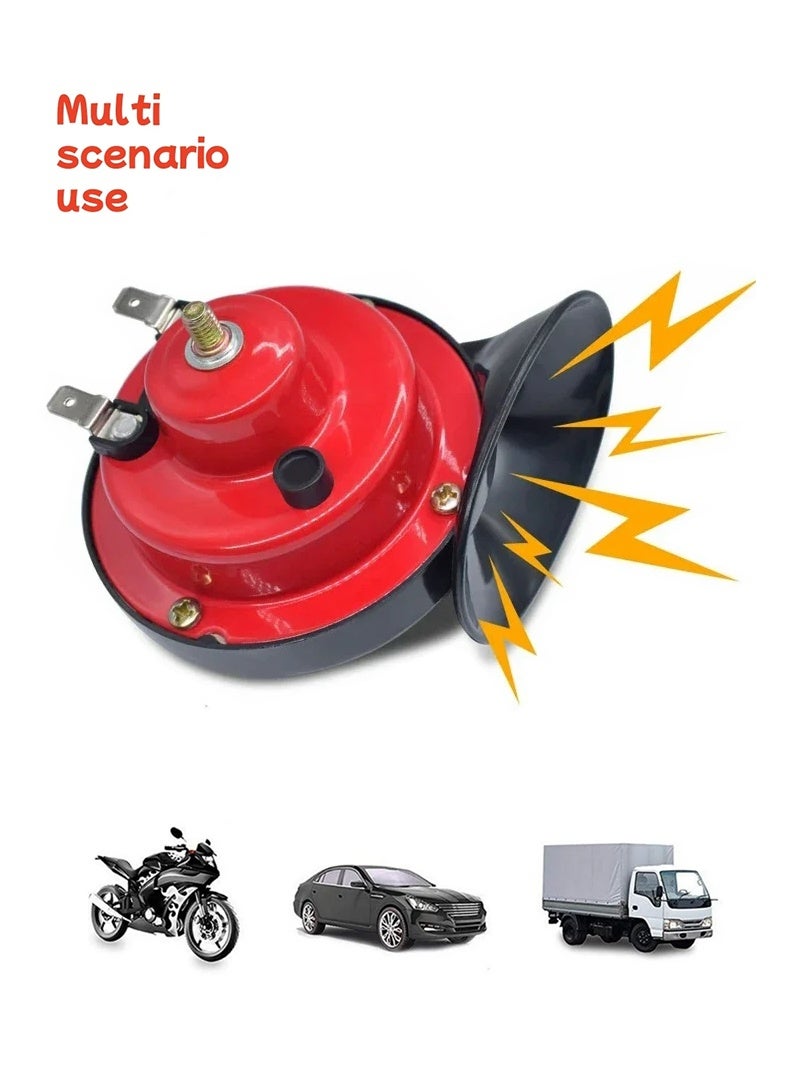 110DB بوق قطار فائق الصوت، بوق كهربائي مقاوم للماء 12 فولت، حلزون كهربائي يستخدم للشاحنات والسيارات، بوق هواء مزدوج، إكسسوارات سيارات عالمية للسيارات، الدراجات النارية، الشاحنات، الدراجات، القوارب (أحمر) - Image 1