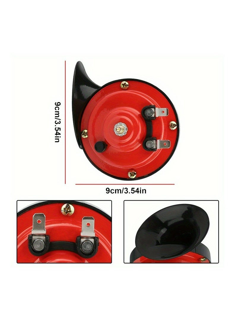 110DB بوق قطار فائق الصوت، بوق كهربائي مقاوم للماء 12 فولت، حلزون كهربائي يستخدم للشاحنات والسيارات، بوق هواء مزدوج، إكسسوارات سيارات عالمية للسيارات، الدراجات النارية، الشاحنات، الدراجات، القوارب (أحمر) - Image 3