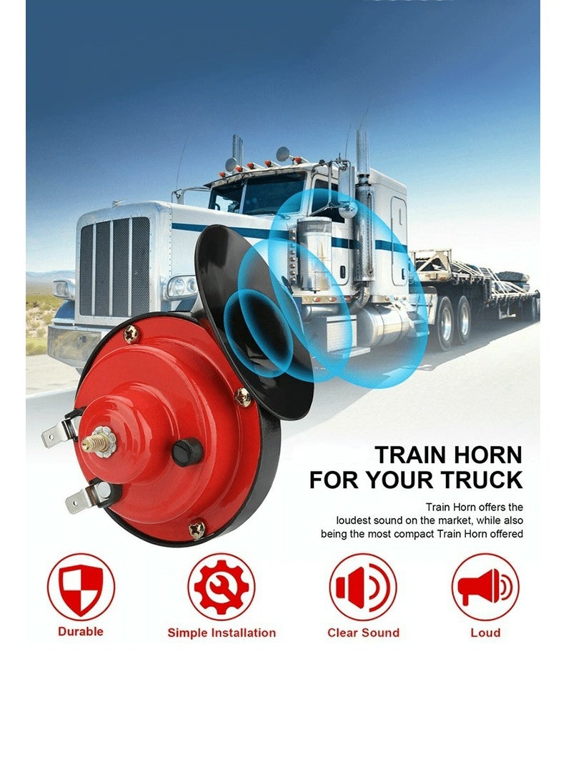 110DB بوق قطار فائق الصوت، بوق كهربائي مقاوم للماء 12 فولت، حلزون كهربائي يستخدم للشاحنات والسيارات، بوق هواء مزدوج، إكسسوارات سيارات عالمية للسيارات، الدراجات النارية، الشاحنات، الدراجات، القوارب (أحمر) - Image 4