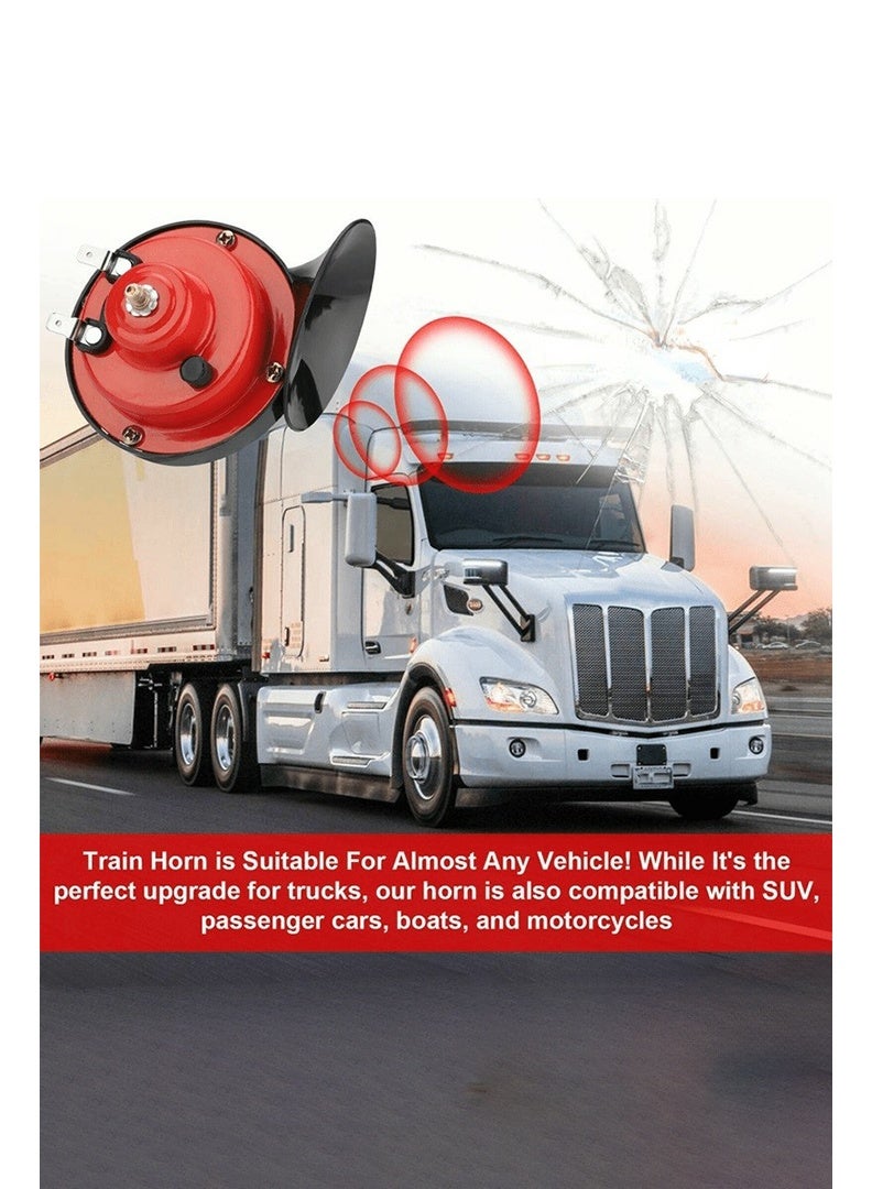 110DB بوق قطار فائق الصوت، بوق كهربائي مقاوم للماء 12 فولت، حلزون كهربائي يستخدم للشاحنات والسيارات، بوق هواء مزدوج، إكسسوارات سيارات عالمية للسيارات، الدراجات النارية، الشاحنات، الدراجات، القوارب (أحمر) - Image 5
