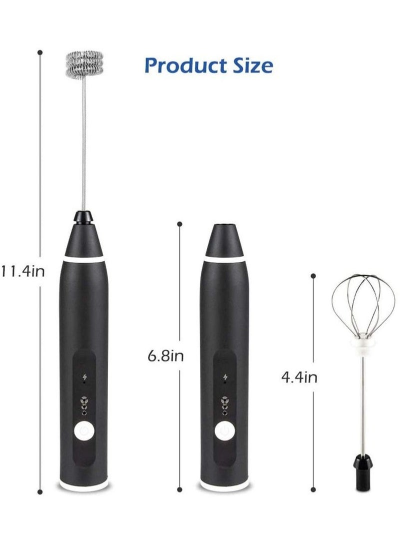 ELTRAZONE Milk Frother - Hand-Held Electric Whisk, USB Rechargeable 3-Speed Coffee Frother, Portable Beverage Mixer for Matcha & Cappuccino with 2 Stainless Steel Whisks & 1 Cleaning Brush - Image 2