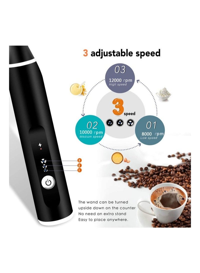 ELTRAZONE Milk Frother - Hand-Held Electric Whisk, USB Rechargeable 3-Speed Coffee Frother, Portable Beverage Mixer for Matcha & Cappuccino with 2 Stainless Steel Whisks & 1 Cleaning Brush - Image 3