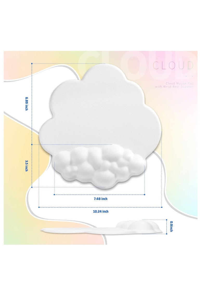SYOSI - Cloud Mouse Pad Wrist Support Keyboard Wrist Rest Set with Ergonomic Memory Foam,Non-Slip Base,Cloud Coasters for Home,Office,Laptop,Desktop Computer,Easy Typing Pain Relief- White - Image 1