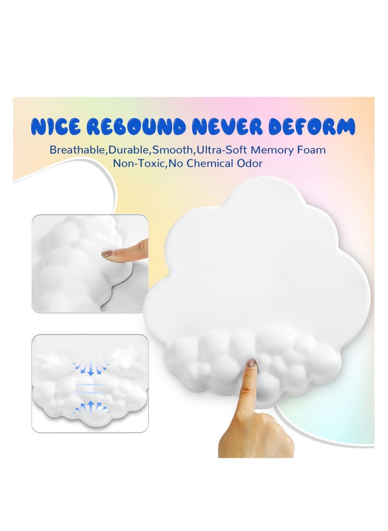 SYOSI Cloud Mouse Pad Wrist Support Keyboard Wrist Rest Set with Ergonomic Memory Foam,Non-Slip Base,Cloud Coasters for Home,Office,Laptop,Desktop Computer,Easy Typing Pain Relief- White  - Image 5
