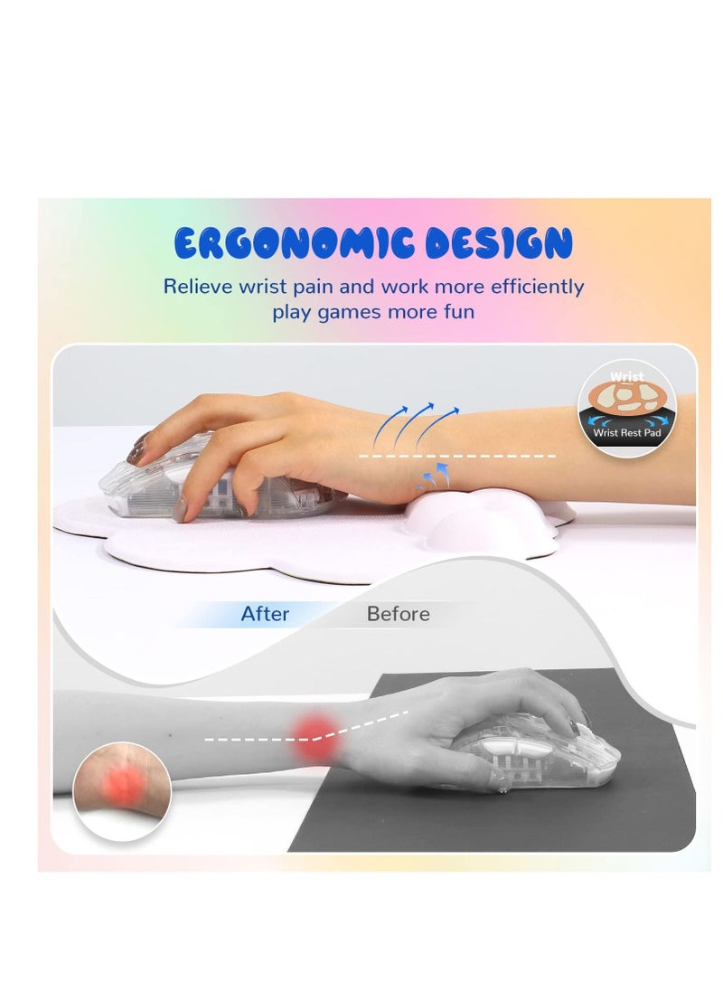 SYOSI Cloud Mouse Pad Wrist Support Keyboard Wrist Rest Set with Ergonomic Memory Foam,Non-Slip Base,Cloud Coasters for Home,Office,Laptop,Desktop Computer,Easy Typing Pain Relief- White  - Image 2